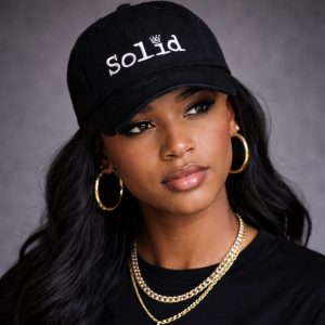 Solid Black/White Adjustable Unisex Cap